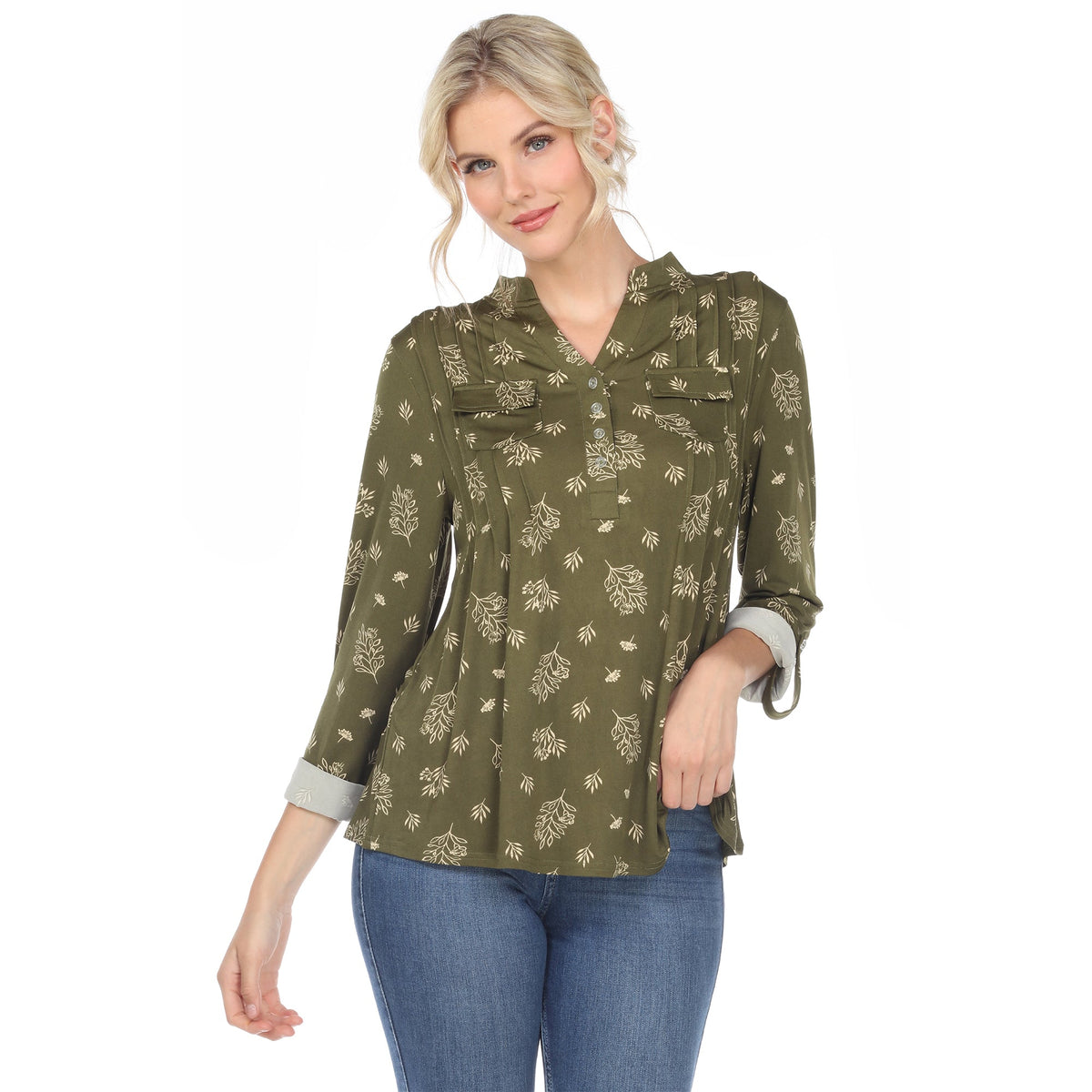 Dressbarn Best Seller | Women's Pleated Long Sleeve Leaf Print Blouse