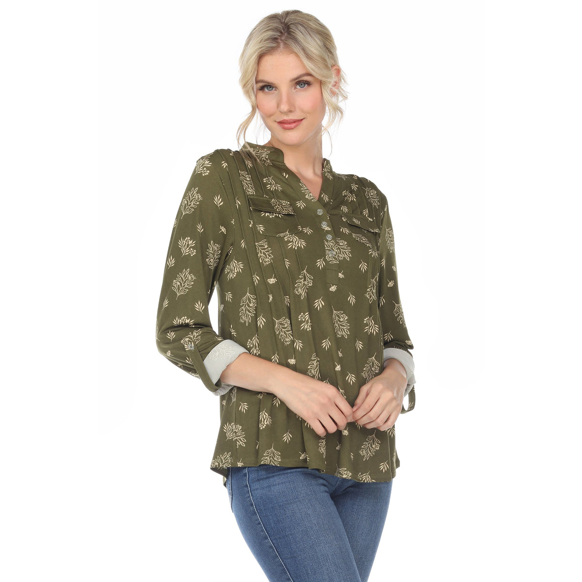 Dressbarn Best Seller | Women's Pleated Long Sleeve Leaf Print Blouse