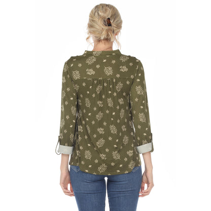 Dressbarn Best Seller | Women's Pleated Long Sleeve Leaf Print Blouse