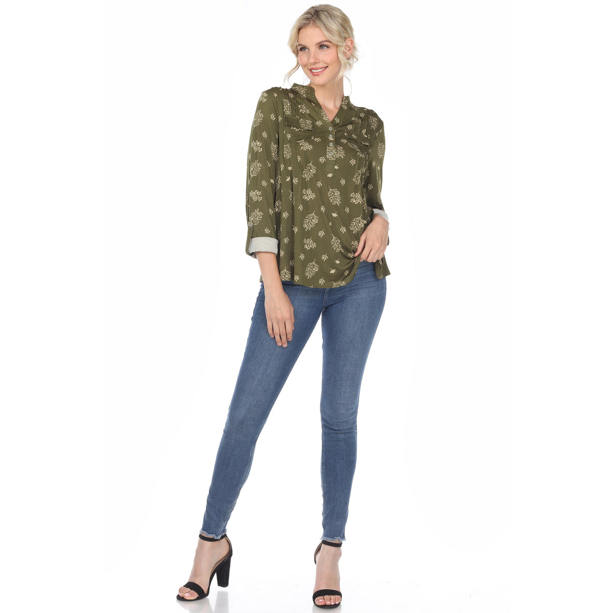 Dressbarn Best Seller | Women's Pleated Long Sleeve Leaf Print Blouse