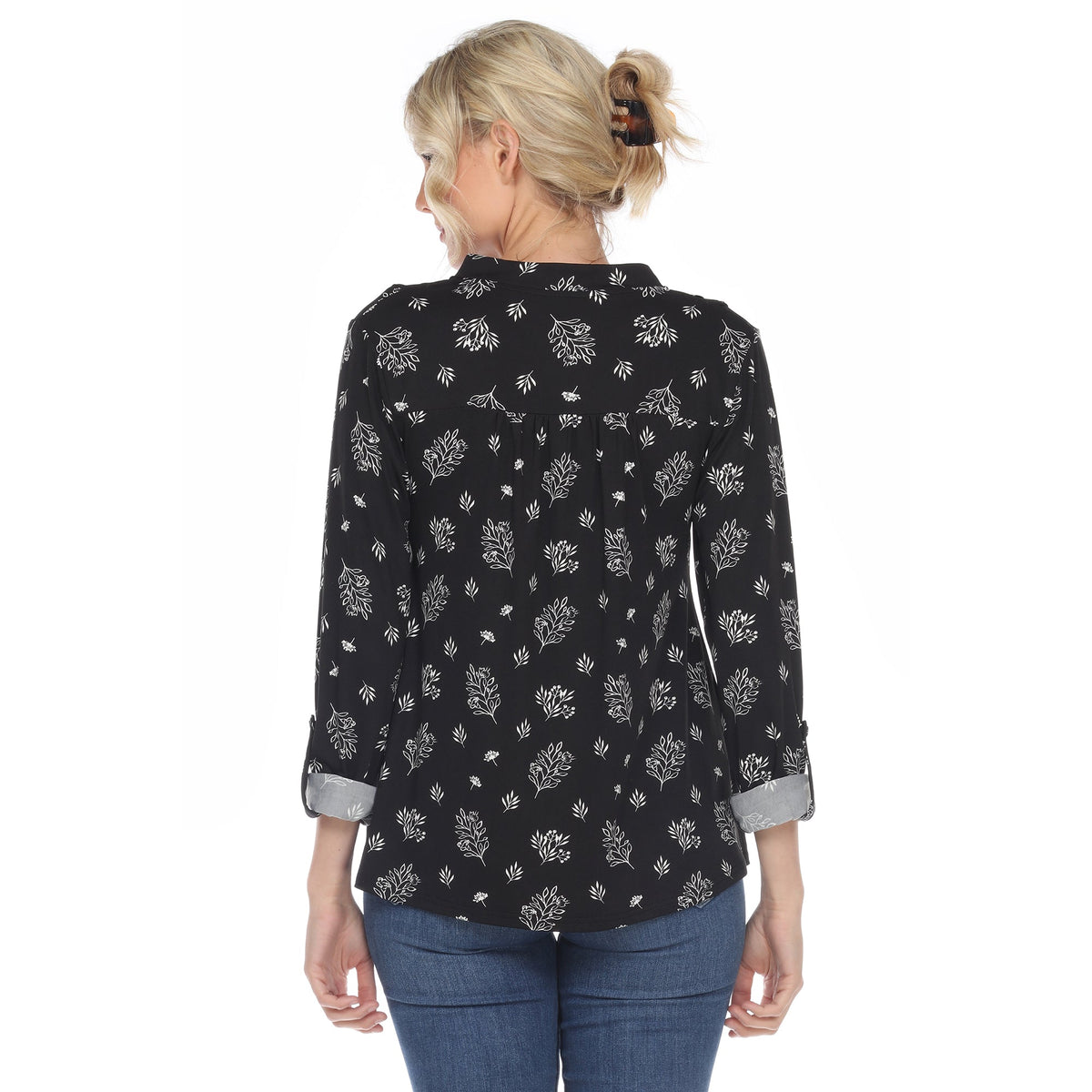 Dressbarn Best Seller | Women's Pleated Long Sleeve Leaf Print Blouse
