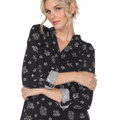 Dressbarn Best Seller | Women's Pleated Long Sleeve Leaf Print Blouse