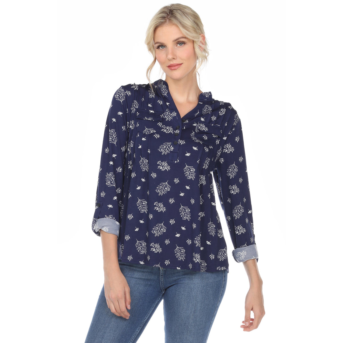 Dressbarn Best Seller | Women's Pleated Long Sleeve Leaf Print Blouse