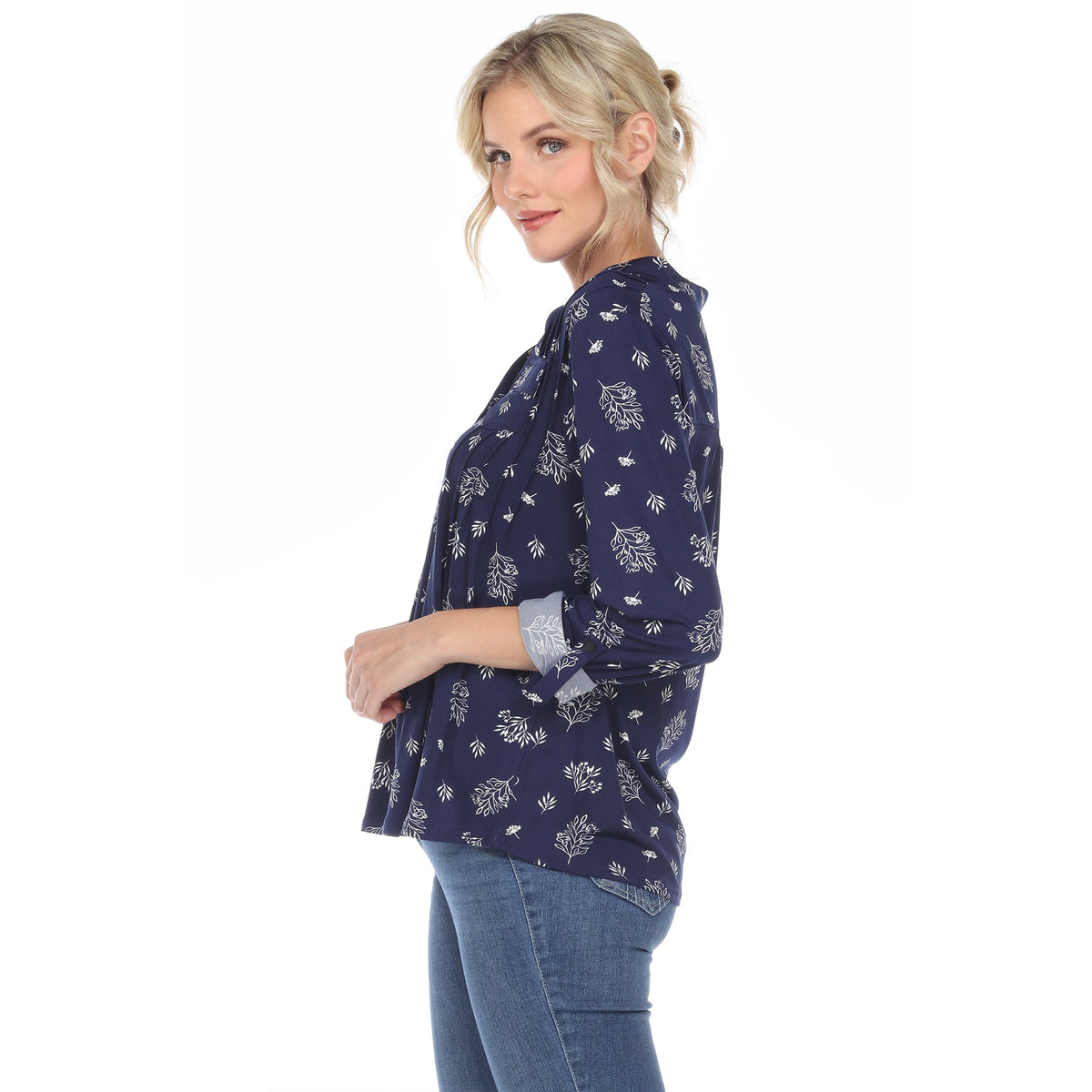 Dressbarn Best Seller | Women's Pleated Long Sleeve Leaf Print Blouse