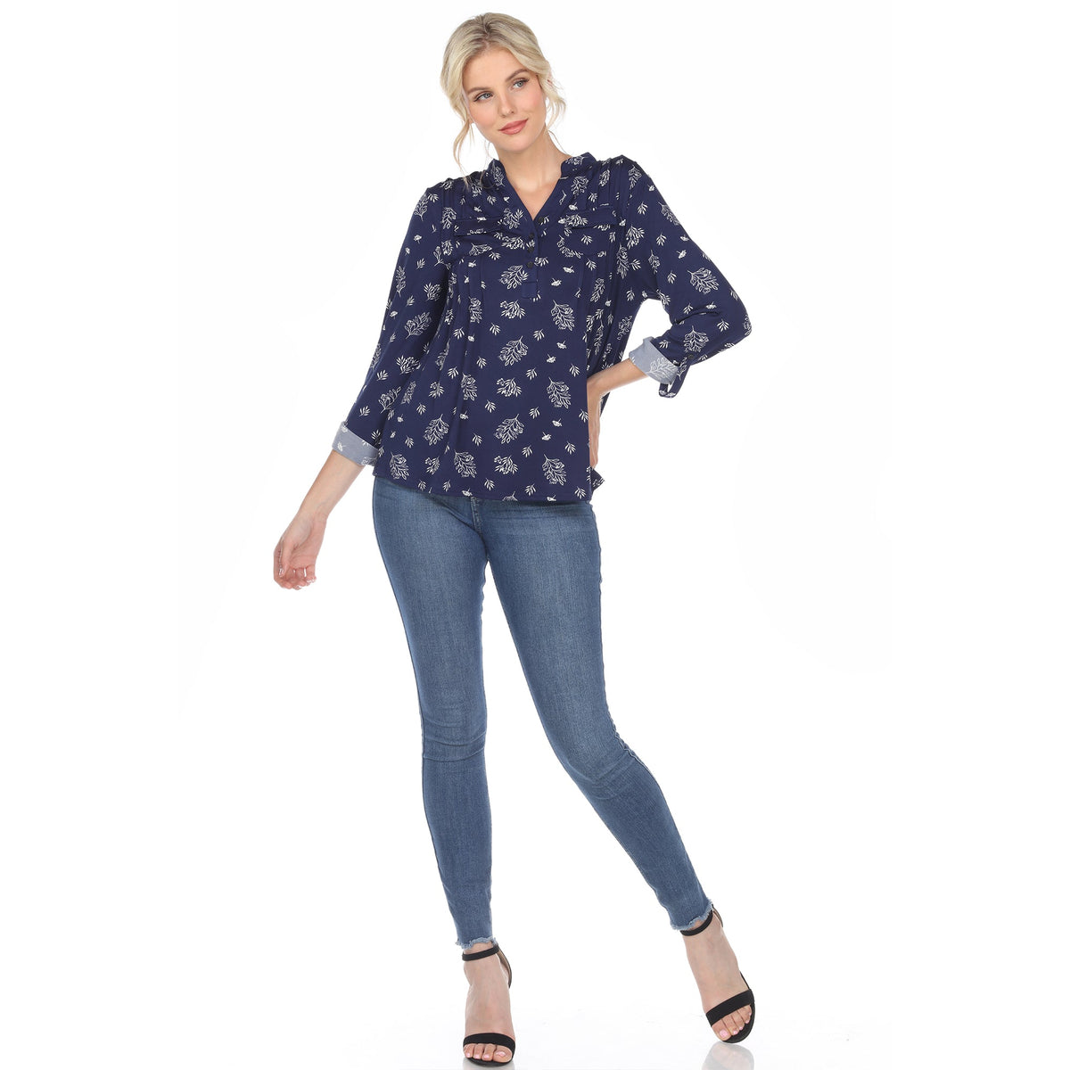 Dressbarn Best Seller | Women's Pleated Long Sleeve Leaf Print Blouse