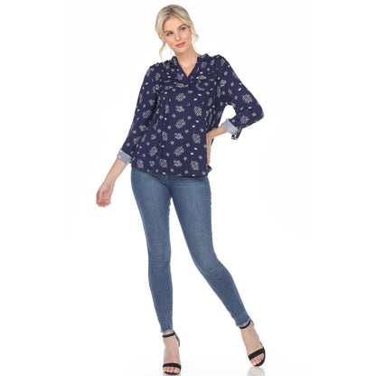 Dressbarn Best Seller | Women's Pleated Long Sleeve Leaf Print Blouse