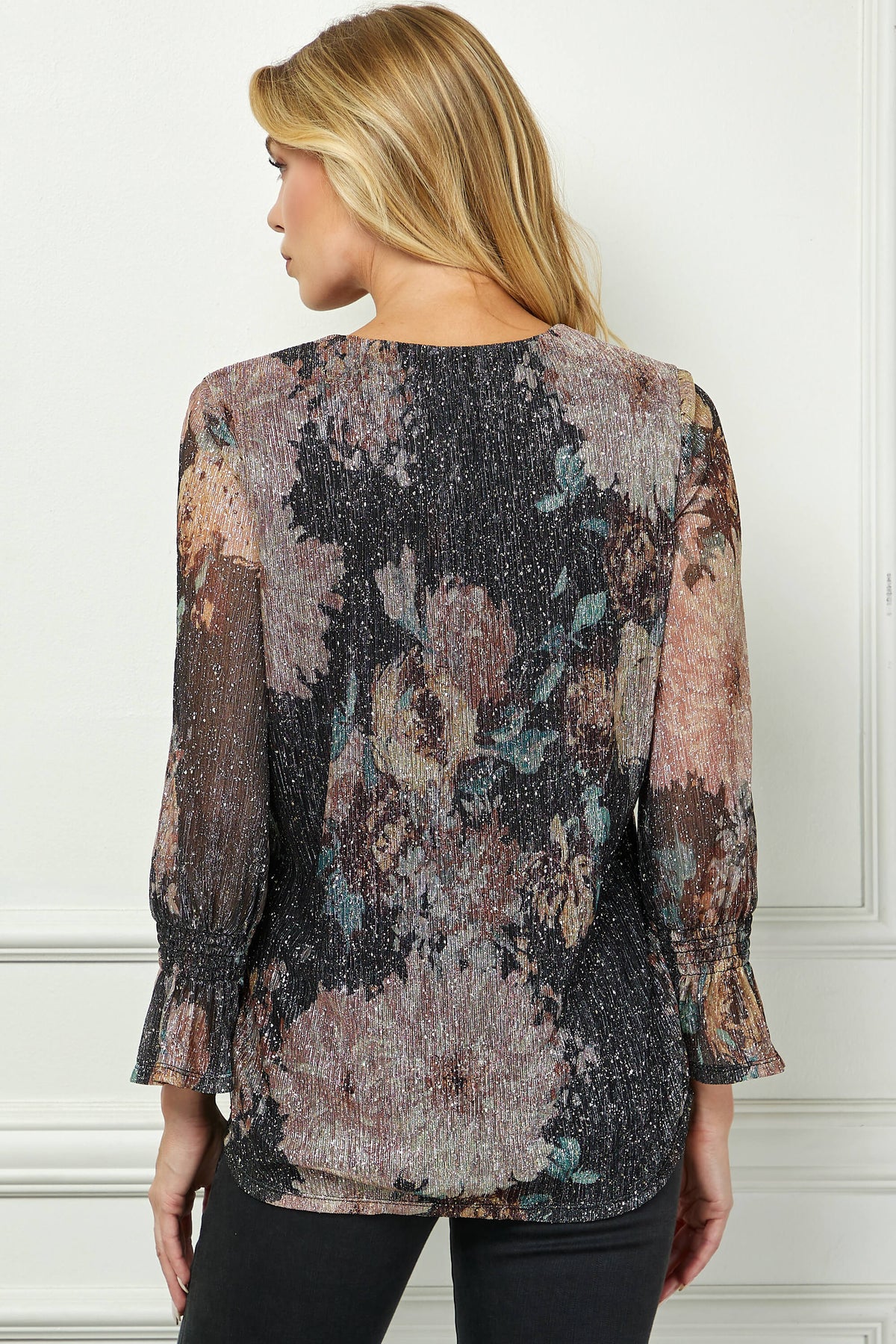 Dressbarn New | 3/4 Ruffle Sleeve V-Neck Blouse - Black