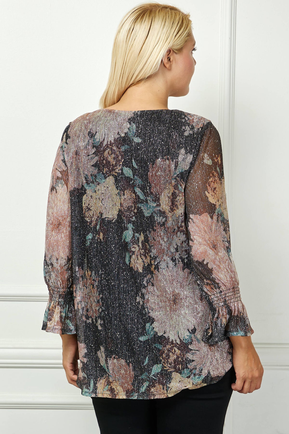 Dressbarn Featured | 3/4 Ruffle Sleeve V-Neck Blouse - Black - Plus