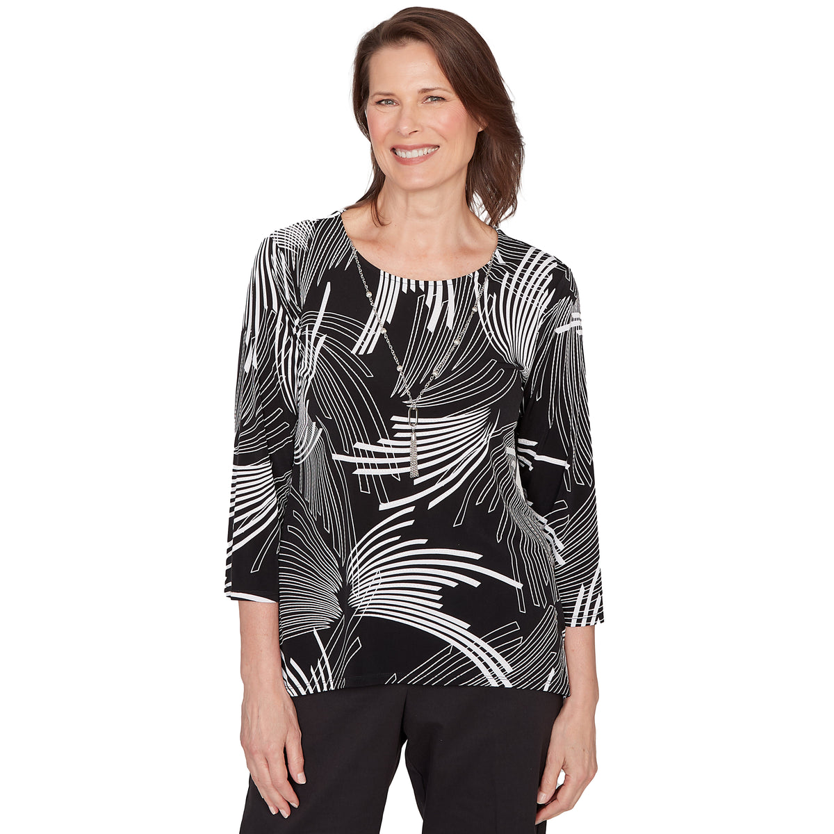 Dressbarn Premium | Alfred Dunner Geometric Sharkbite Hem Top with Necklace