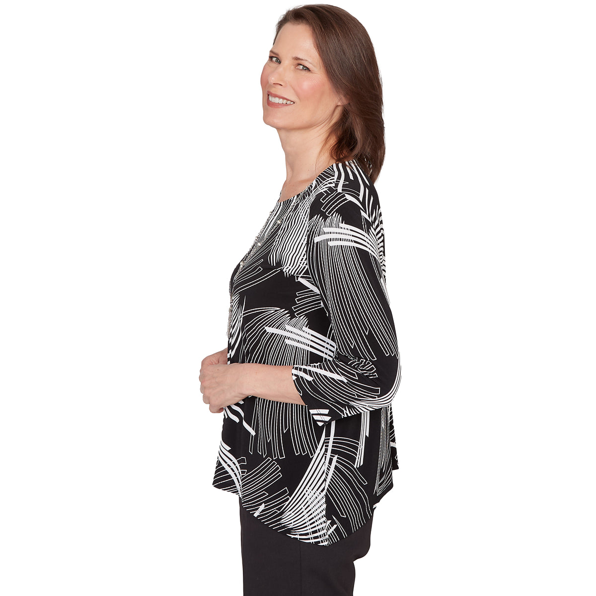 Dressbarn Premium | Alfred Dunner Geometric Sharkbite Hem Top with Necklace