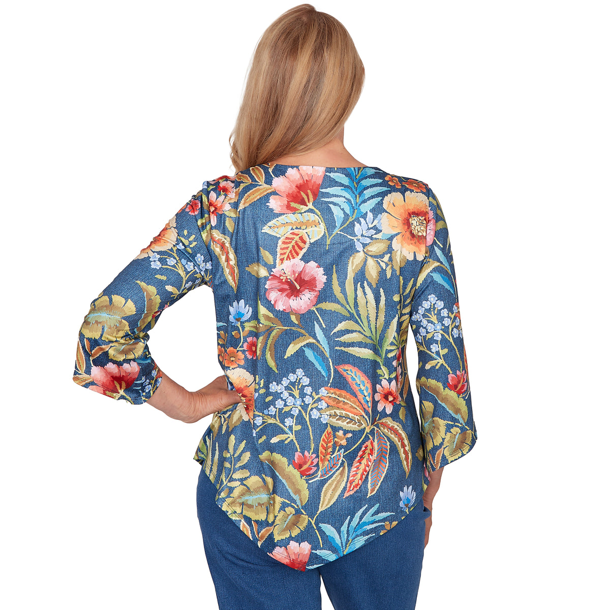 Dressbarn Featured | Alfred Dunner Floral Print Pointed Hem Top with Necklace