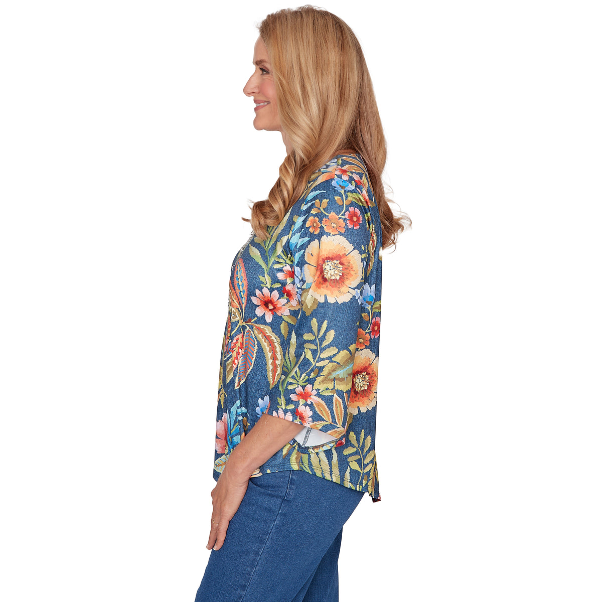 Dressbarn Featured | Alfred Dunner Floral Print Pointed Hem Top with Necklace