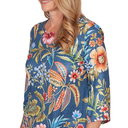 Dressbarn Featured | Alfred Dunner Floral Print Pointed Hem Top with Necklace