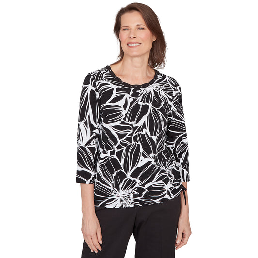 Dressbarn Popular | Alfred Dunner Floral Linework Side Tie Ruched Top