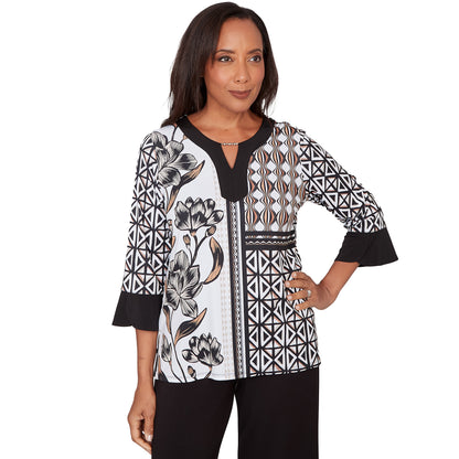 Dressbarn Trending | Alfred Dunner Floral Geo Patchwork Split Neck Top