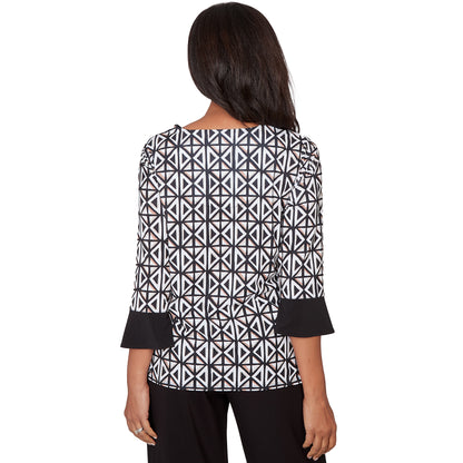 Dressbarn Trending | Alfred Dunner Floral Geo Patchwork Split Neck Top