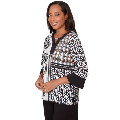 Dressbarn Trending | Alfred Dunner Floral Geo Patchwork Split Neck Top