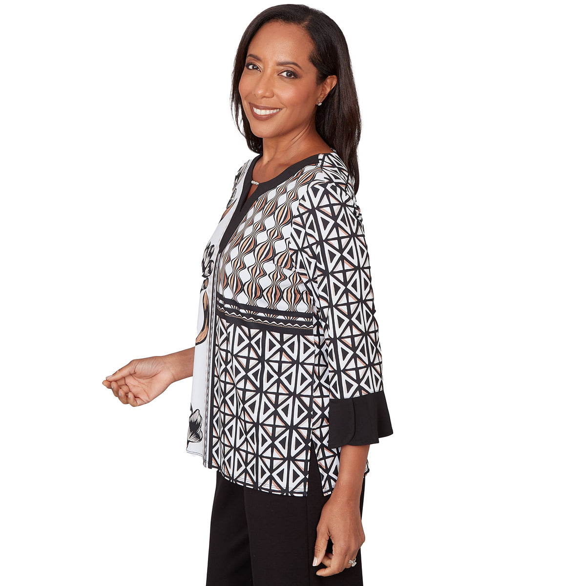 Dressbarn Trending | Alfred Dunner Floral Geo Patchwork Split Neck Top