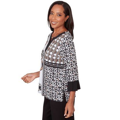 Dressbarn Trending | Alfred Dunner Floral Geo Patchwork Split Neck Top