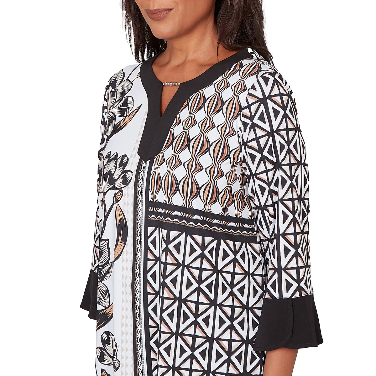 Dressbarn Trending | Alfred Dunner Floral Geo Patchwork Split Neck Top