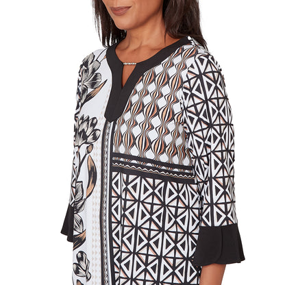 Dressbarn Trending | Alfred Dunner Floral Geo Patchwork Split Neck Top