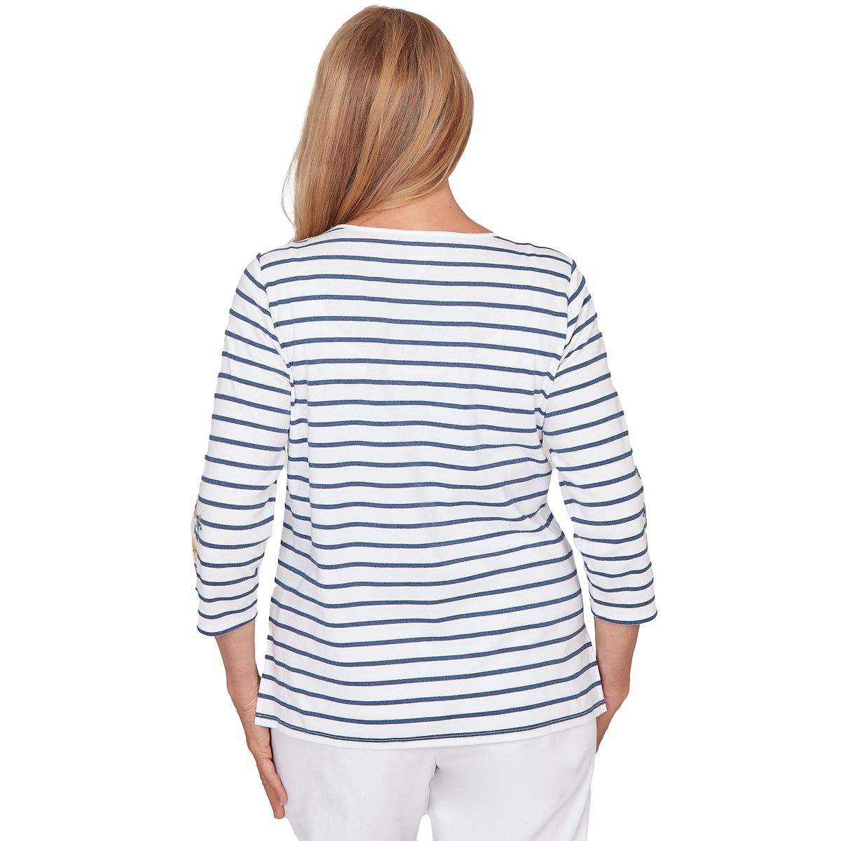 Dressbarn Best Seller | Alfred Dunner Floral Embroidered Stripe Top with Necklace