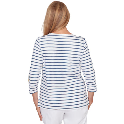 Dressbarn Best Seller | Alfred Dunner Floral Embroidered Stripe Top with Necklace