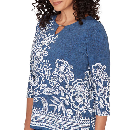 Dressbarn Recommended | Alfred Dunner Floral Border Embroidered Split Neck Top