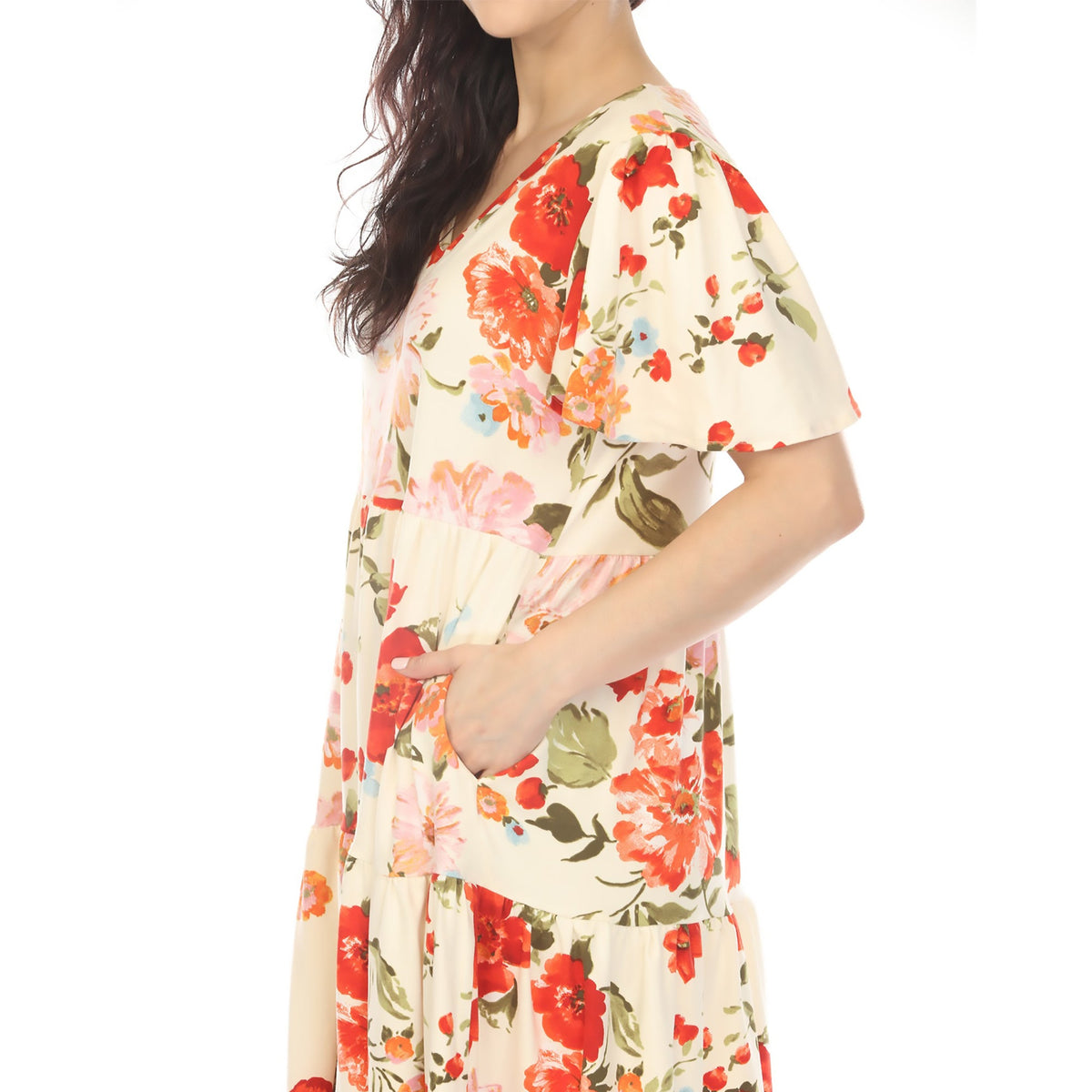 Dressbarn Featured | Women's V-Neck Tropical Flower Short Sleeve Dress - Ivory