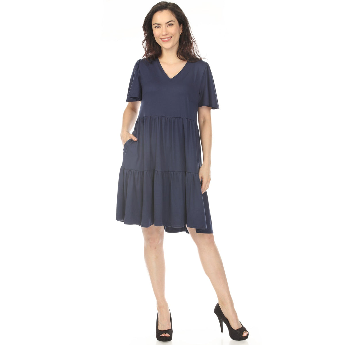 Dressbarn Trending | Women's V-Neck Short Sleeve Dress - Navy