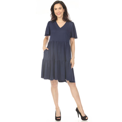 Dressbarn Trending | Women's V-Neck Short Sleeve Dress - Navy