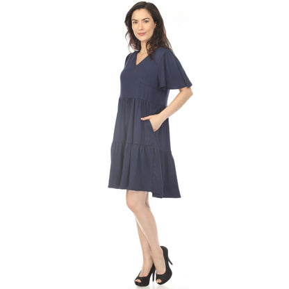 Dressbarn Trending | Women's V-Neck Short Sleeve Dress - Navy