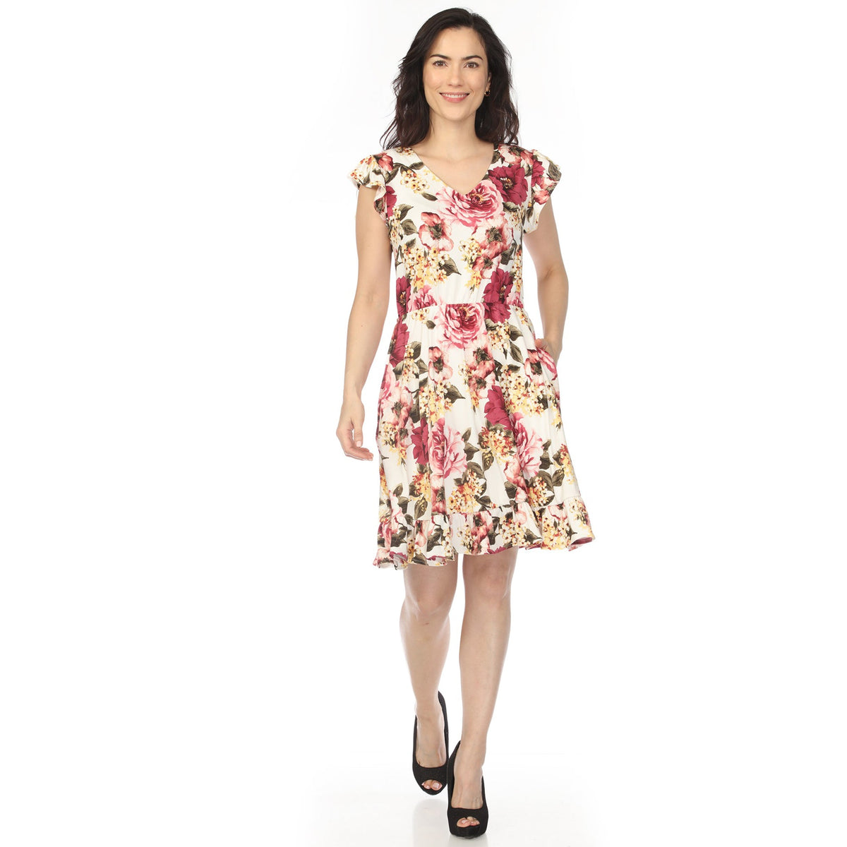 Dressbarn Recommended | Women's V-Neck Empire Dress - Ivory Mauve