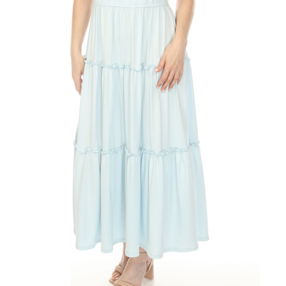 Dressbarn New | Women's Square Neck Short Sleeve Tiered Dress - Dusty Blue