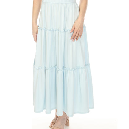 Dressbarn New | Women's Square Neck Short Sleeve Tiered Dress - Dusty Blue