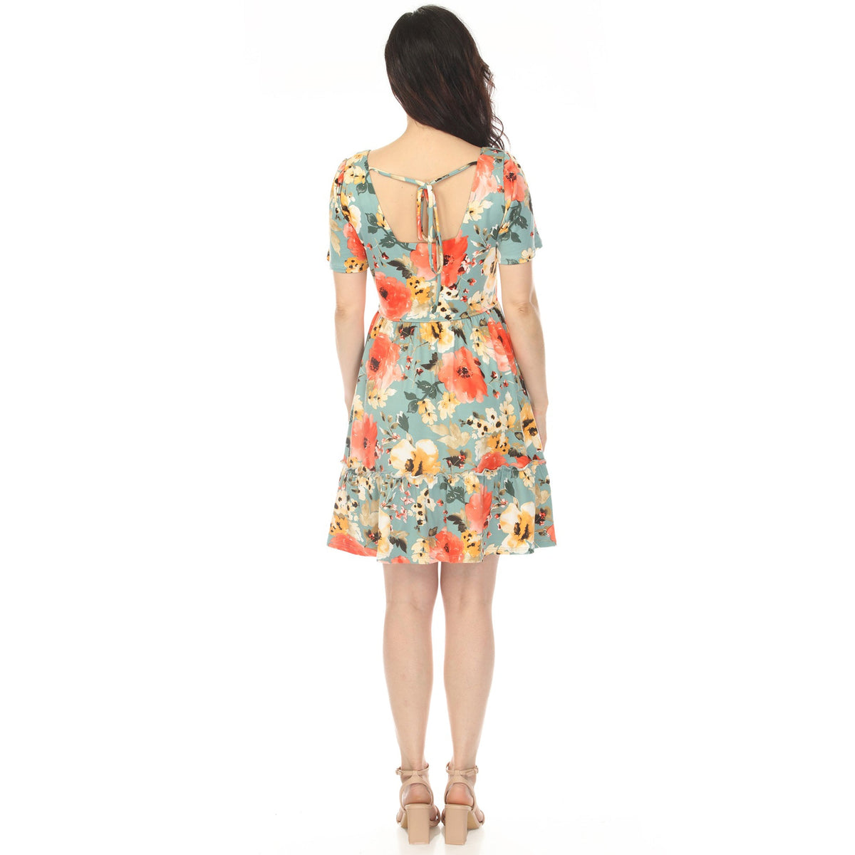 Dressbarn Featured | Women's Square Neck Short Sleeve Floral Dress - Sage Coral