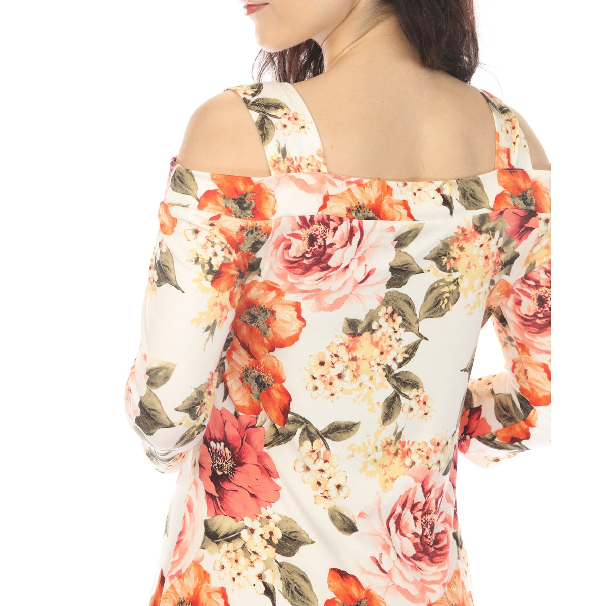 Dressbarn Trending | Women's Cold Shoulder 3/4 Sleeve Dress - Ivory Orange