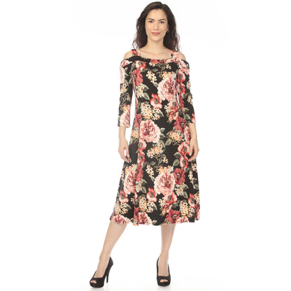 Dressbarn Recommended | Women's Cold Shoulder 3/4 Sleeve Dress - Black