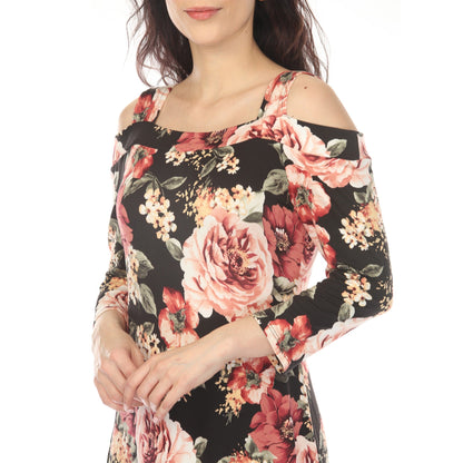 Dressbarn Recommended | Women's Cold Shoulder 3/4 Sleeve Dress - Black