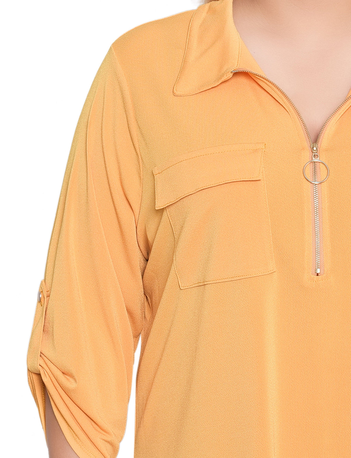 Dressbarn Recommended | NY Collection Plus Size 3/4 Roll Tab Zip Front Top - Golden Glow