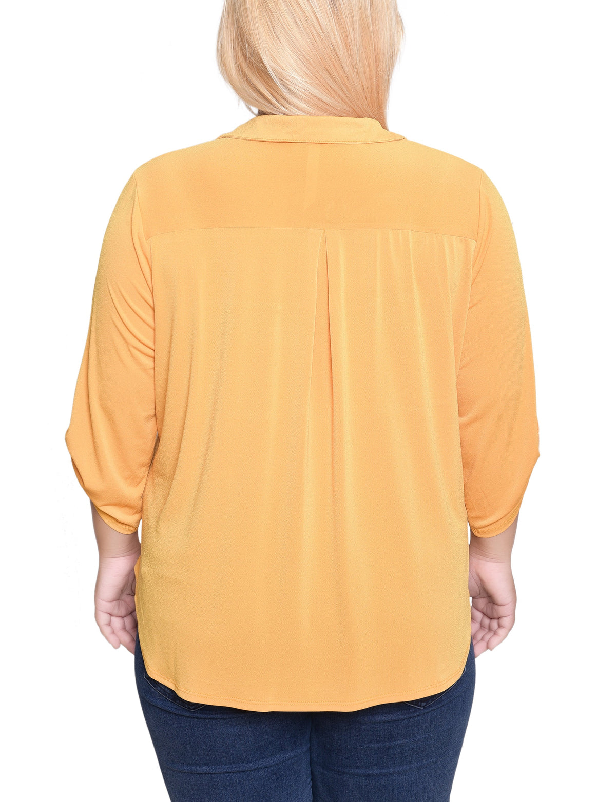 Dressbarn Recommended | NY Collection Plus Size 3/4 Roll Tab Zip Front Top - Golden Glow