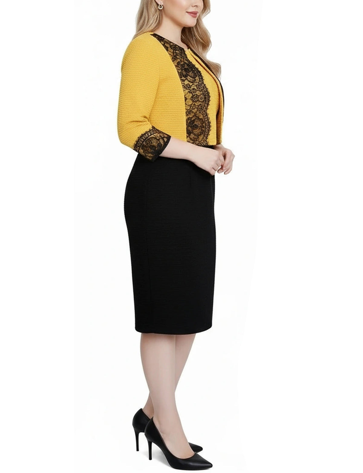 Dressbarn Recommended | NY Collection Lace-Detail 2 Piece Textured Knit Dress Set