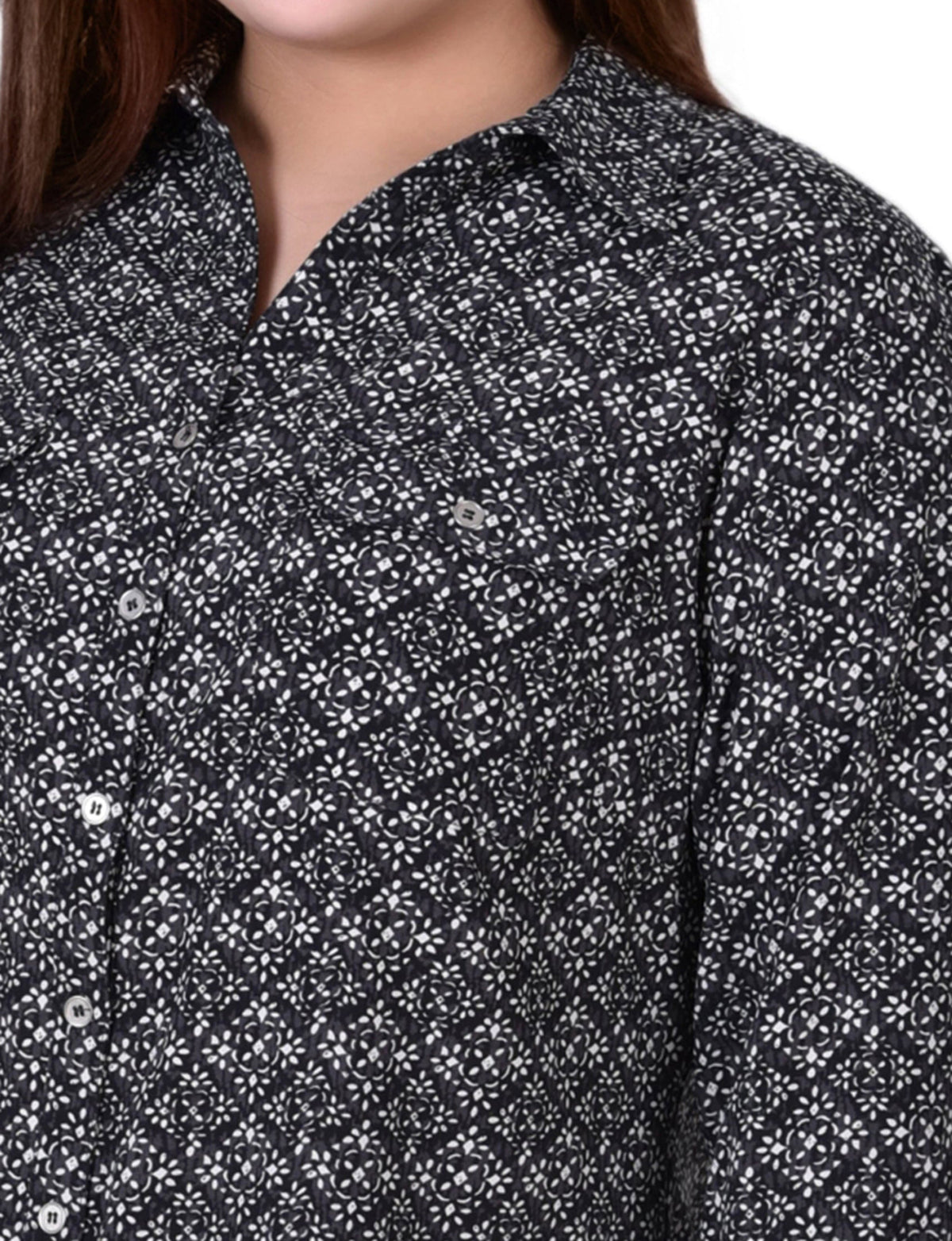 Dressbarn Popular | White 3/4 Roll Tab Blouse With Pockets - Plus Size