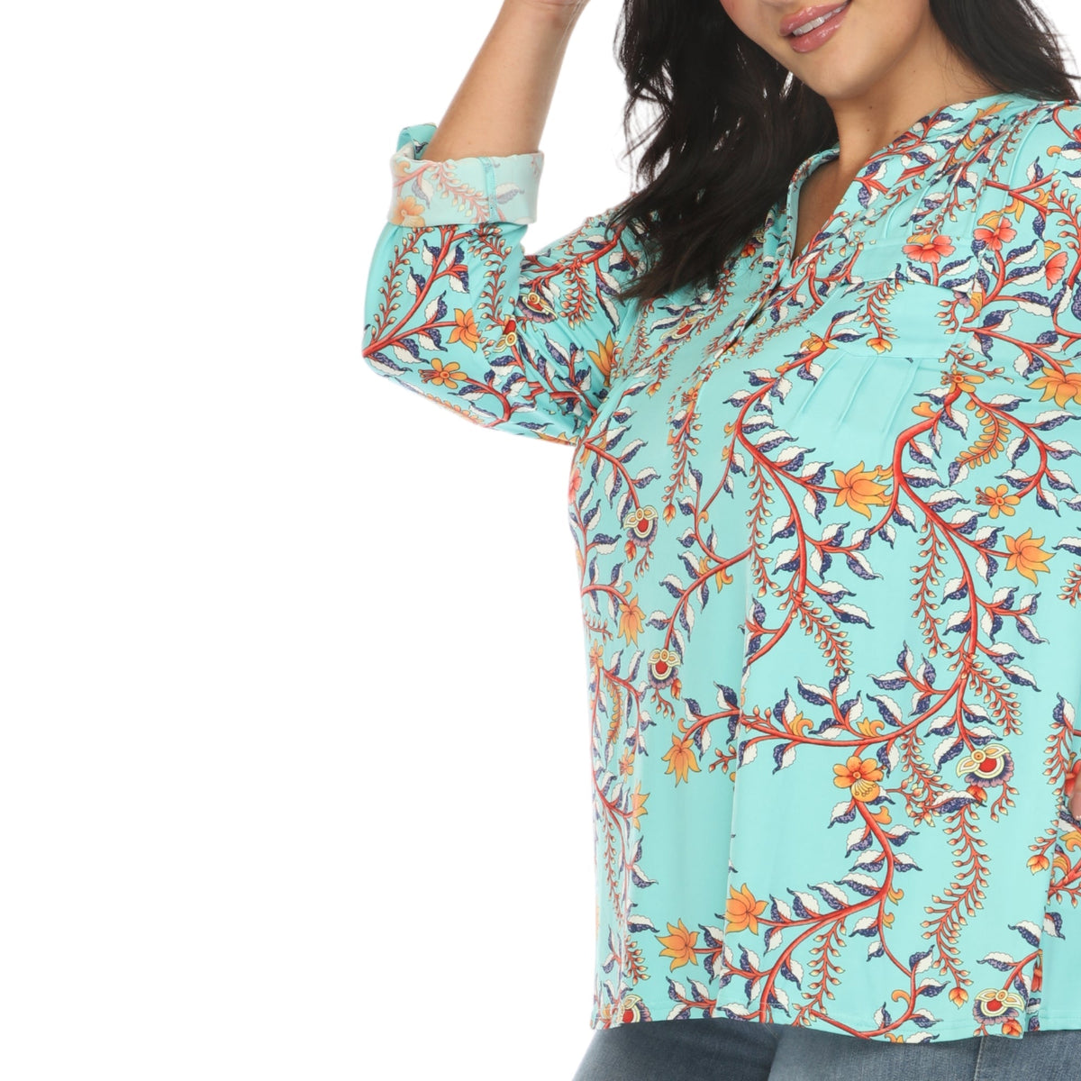 Dressbarn New | Paisley Button Front Tunic Top - Plus