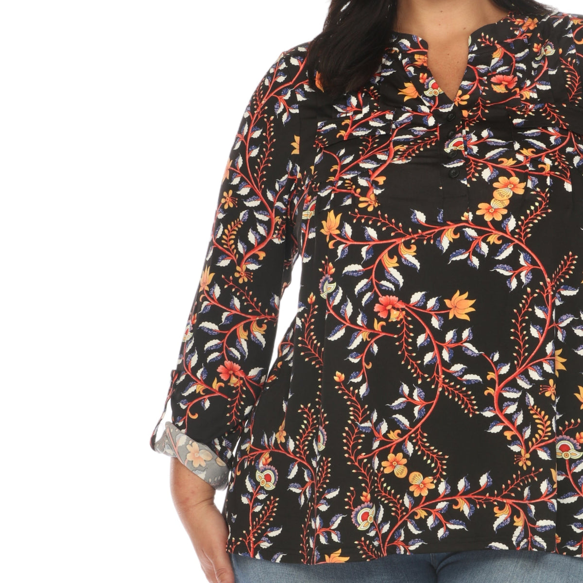 Dressbarn New | Paisley Button Front Tunic Top - Plus