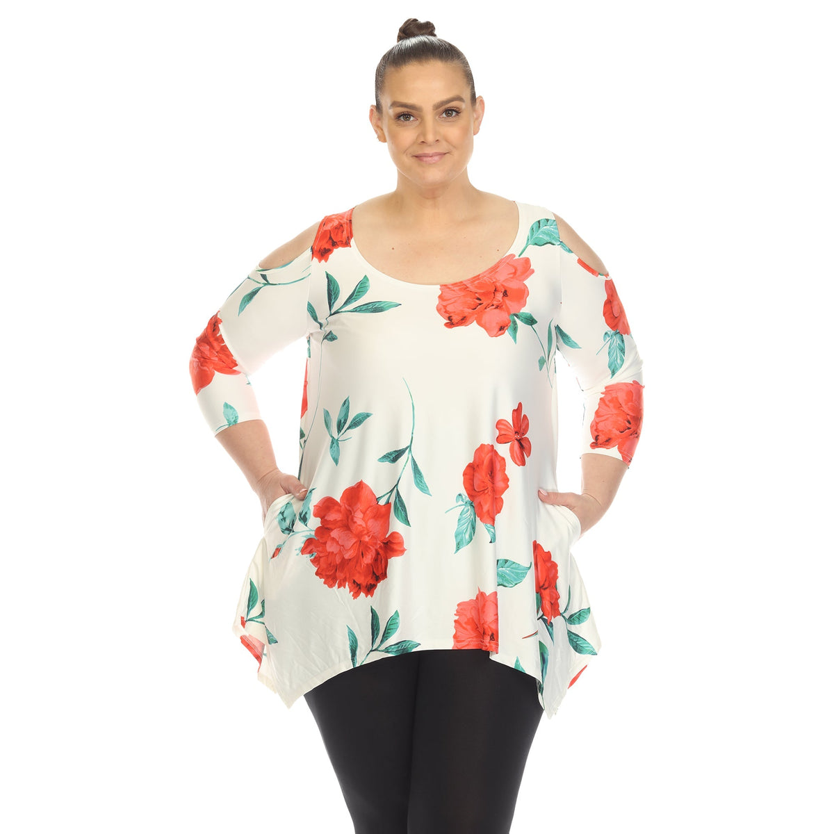 Dressbarn New | Floral Printed Cold Shoulder Tunic - Plus