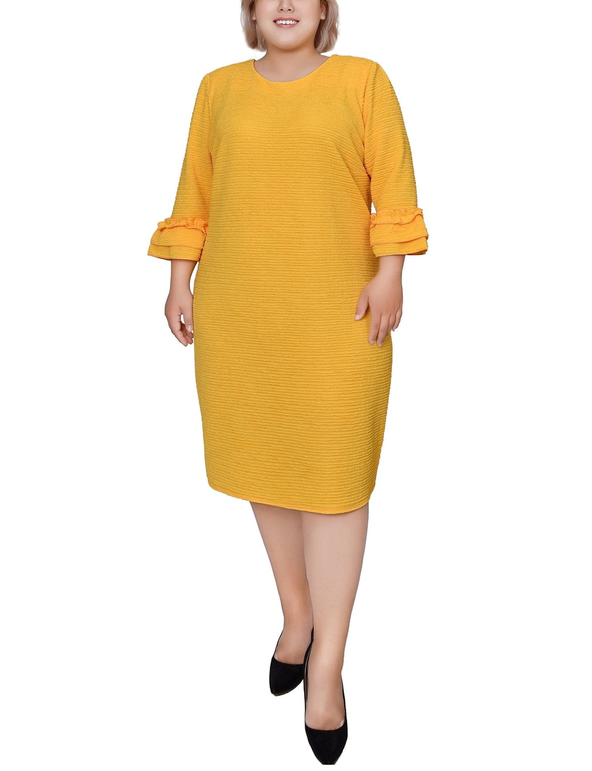 Dressbarn Premium | Lemon 3/4 Sleeve Textured Knit Dress - Plus