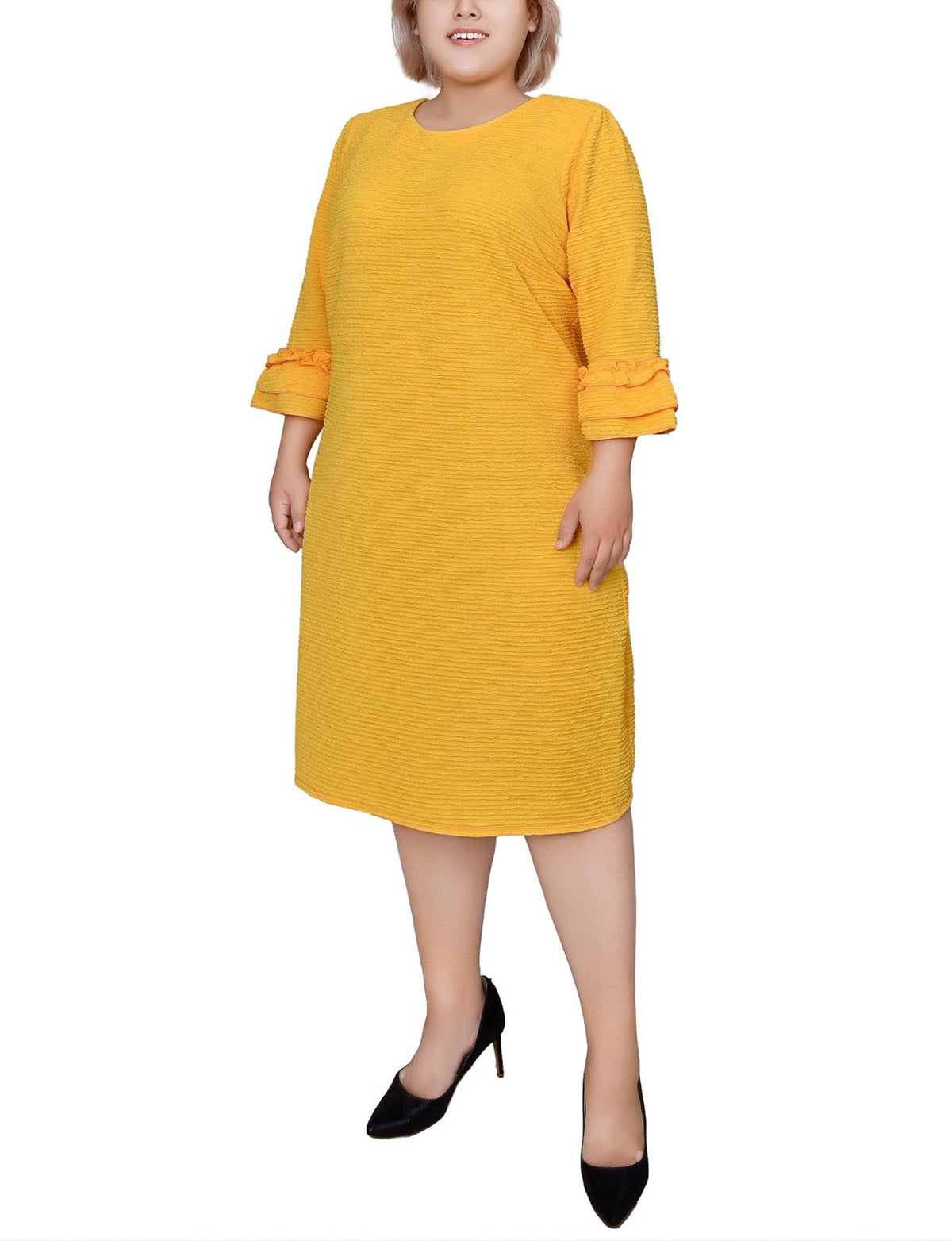 Dressbarn Premium | Lemon 3/4 Sleeve Textured Knit Dress - Plus