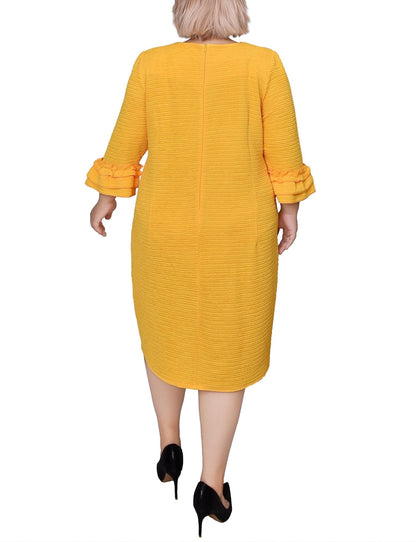 Dressbarn Premium | Lemon 3/4 Sleeve Textured Knit Dress - Plus