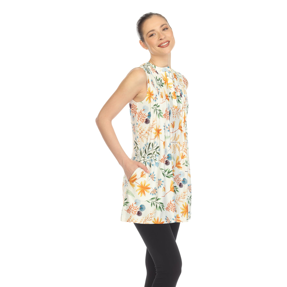Dressbarn Trending | White Floral Sleeveless Tunic Top